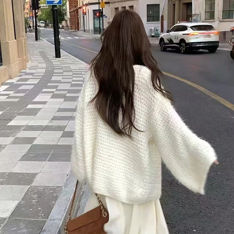 亮片宽袖毛衣秋季韩系宽松显瘦慵懒气质加厚开衫外套女