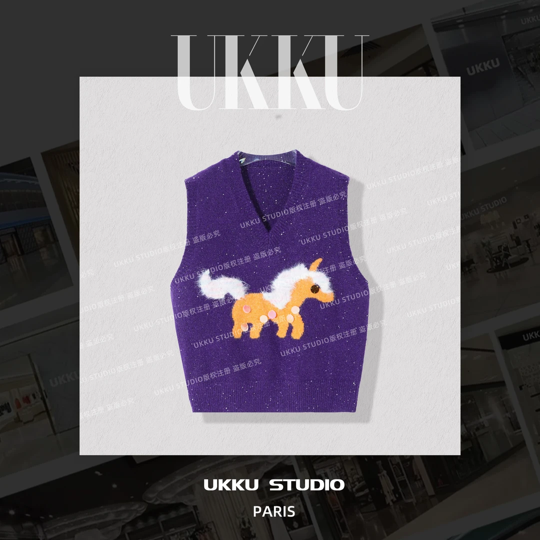 尧尧【UKKUSTUDIO】秋冬重工刺绣百搭针织套头马甲毛衣315734