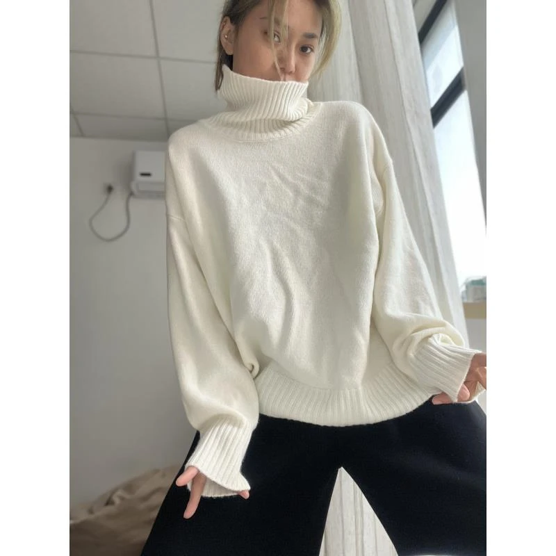 1660四色高领落肩设计阔版针织毛衣套头毛针织衫