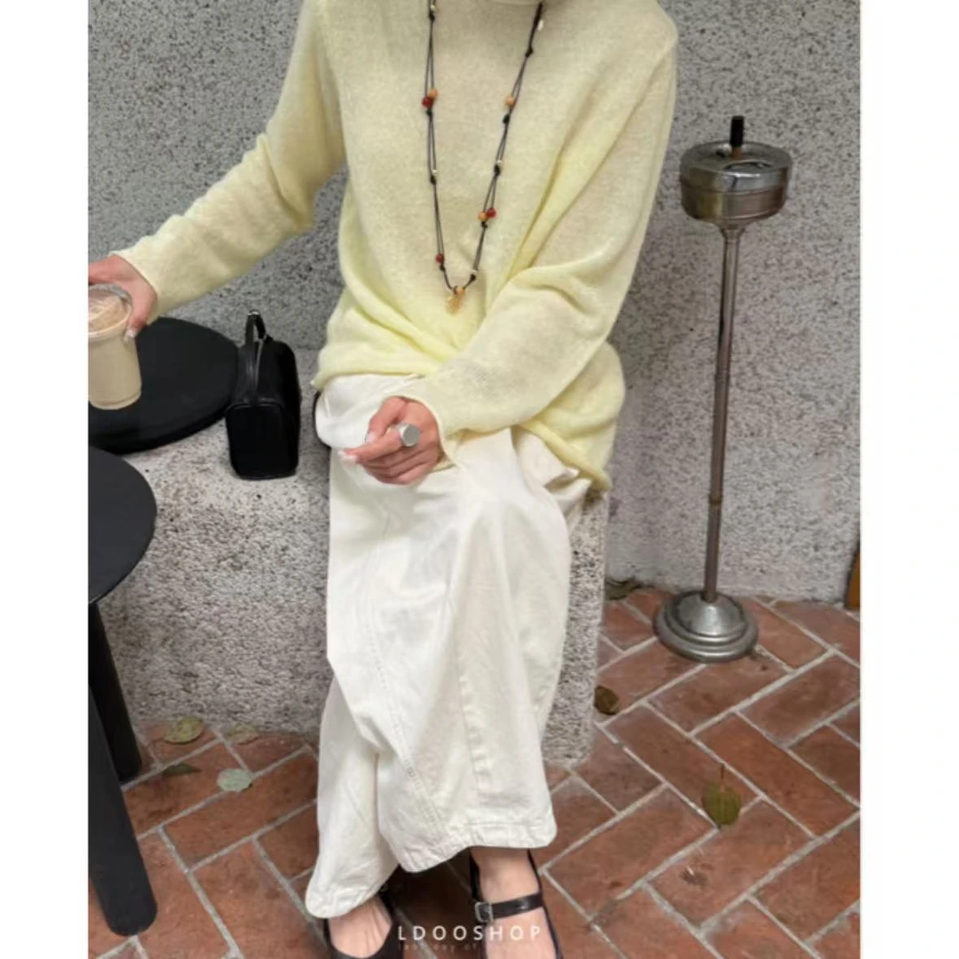 100%超幼马海~胸94-160长66 内搭外穿卷边套头针织上衣 1928
