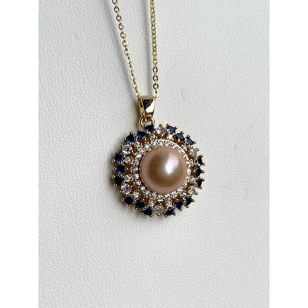 坠链均925银仿 RURI 气质百搭蓝白花瓣包边粉色珠珠项链389