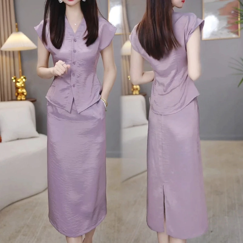 2025夏季爆款修身减龄百搭中式两件套优雅气质休闲显瘦时尚套装女