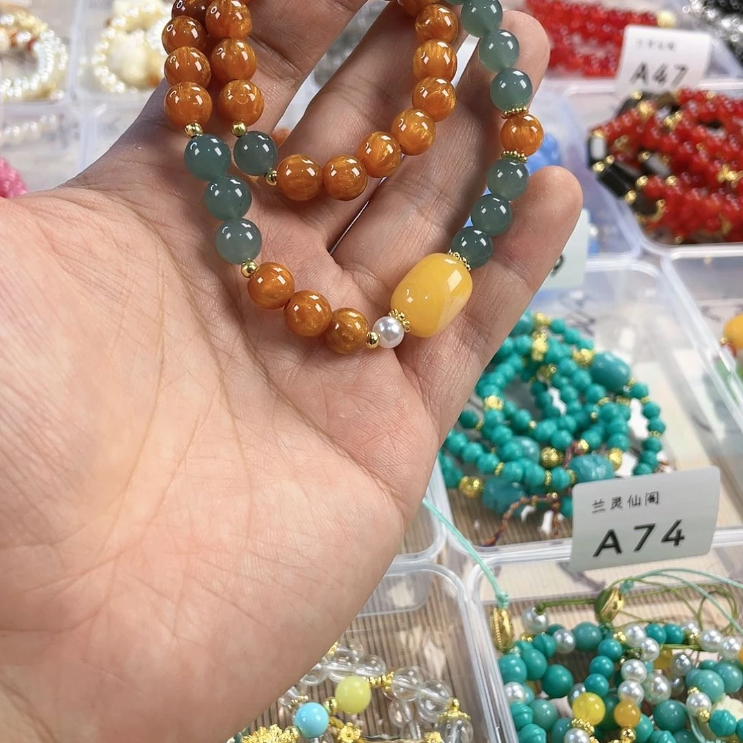 檀香木手串银S925镀金镶嵌