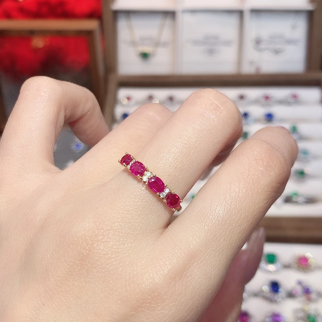 红宝石18K金镶嵌戒指1.3ct/天然宝石/七天无理由
