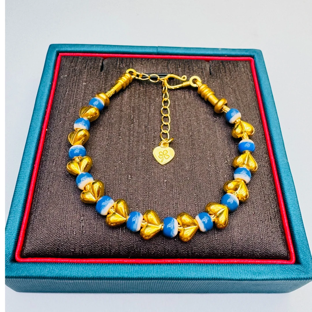 24#足金999黄金 珐琅彩金珠屁桃 送合金链