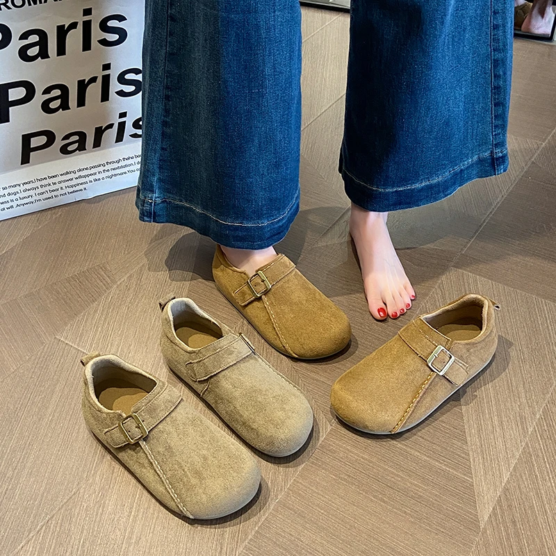 平底勃肯鞋女款春季新款复古时尚百搭软底懒人鞋面包豆豆真皮单鞋