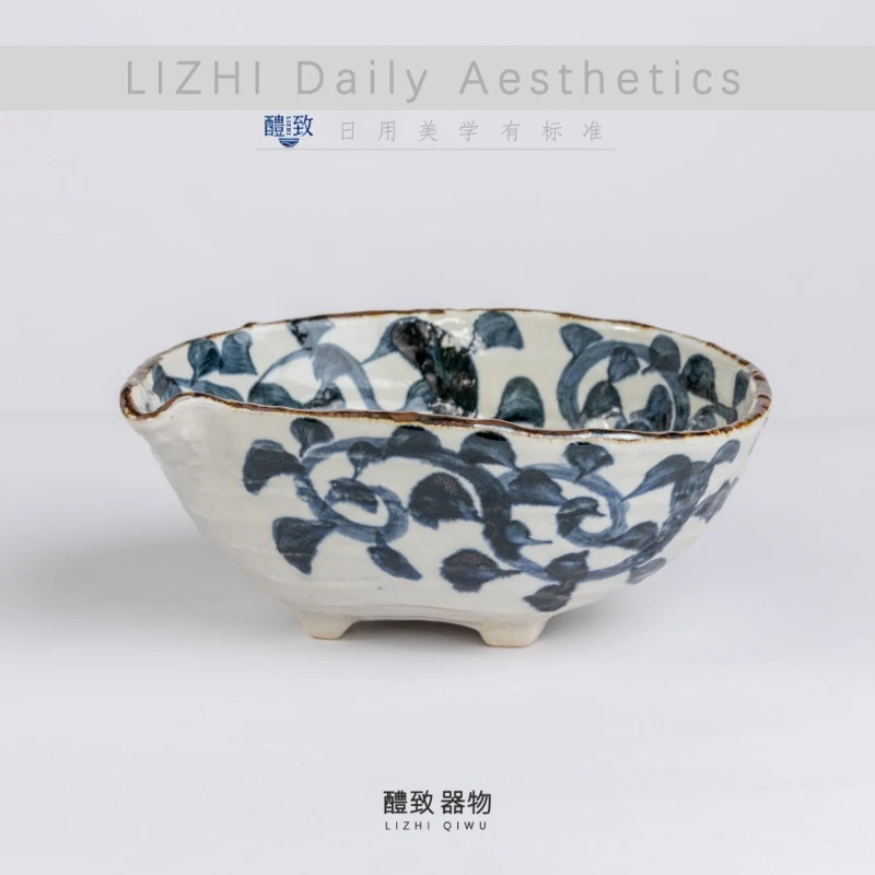 【章鱼唐草】日本进口片口变形中鉢24x20.5x9CM