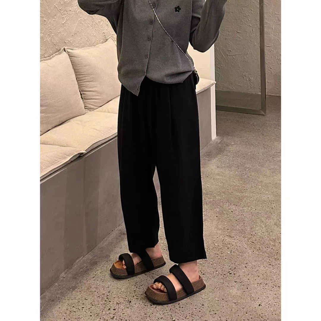 晶咕【滑滑裤】简约褶休闲长裤高腰百搭夏季宽松休闲裤外穿垂感韩版