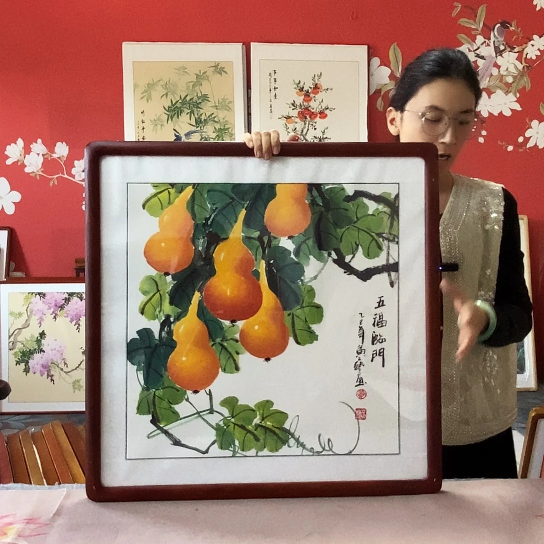 国画手写手绘带框包邮国画作品62✖️62