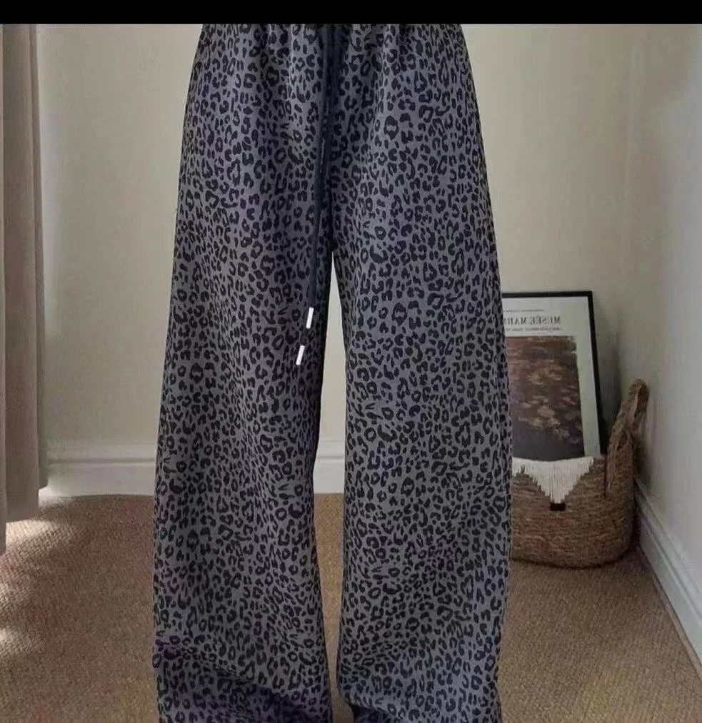 801 秋冬女士豹纹加绒休闲阔腿裤 F20