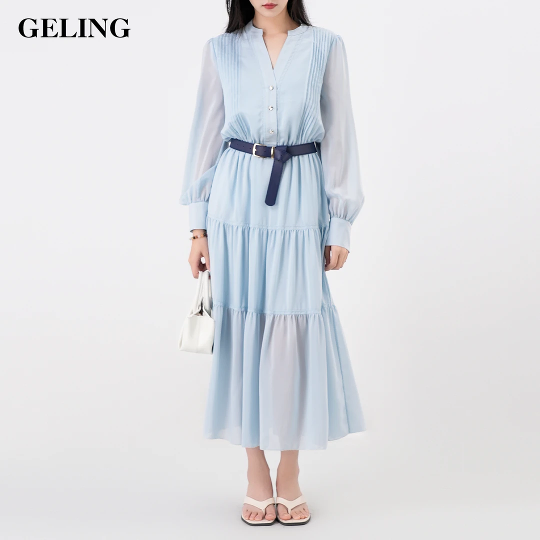 GELING/歌&玲连衣裙设计师气质收腰优雅时尚长裙裙子G503X254L