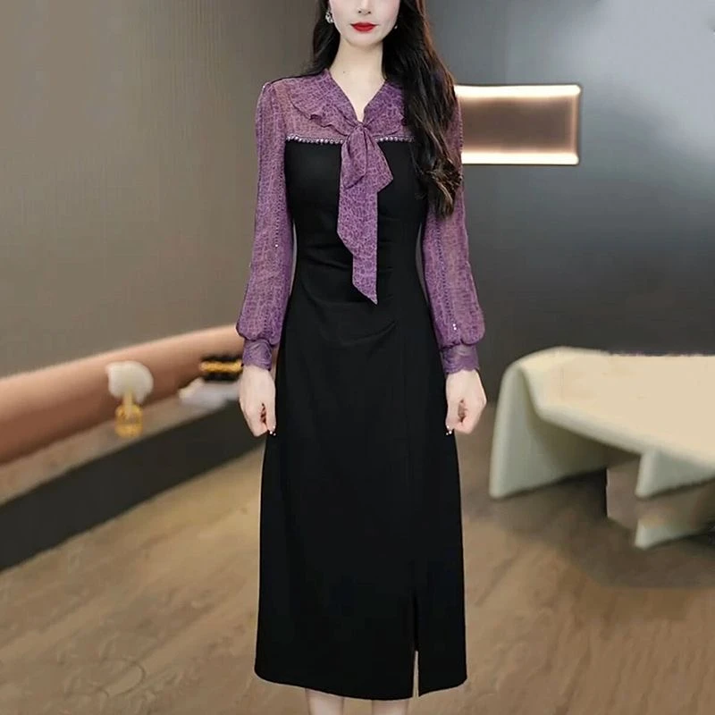 H3222设计感2025春季新款时尚减龄收腰时尚中长连衣裙