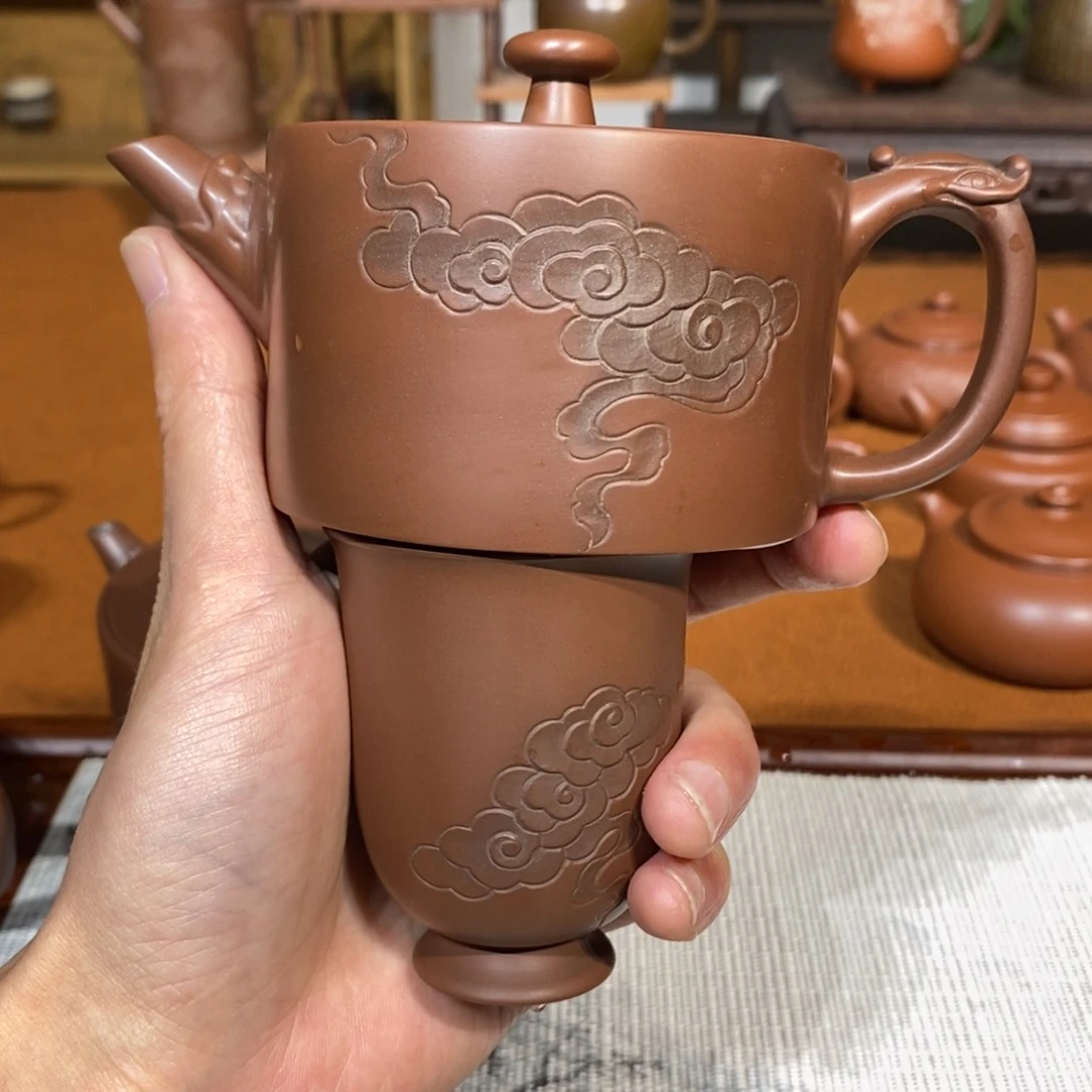 盛**管浮雕祥云满山壶230ml坭兴陶手工制作