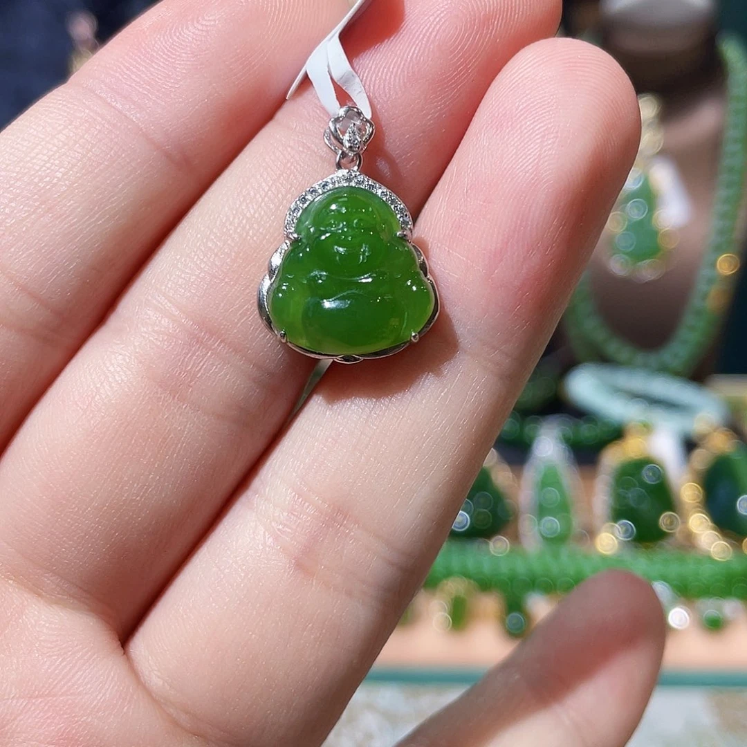 和田玉（碧玉）银S925镶嵌吊坠(不含链)