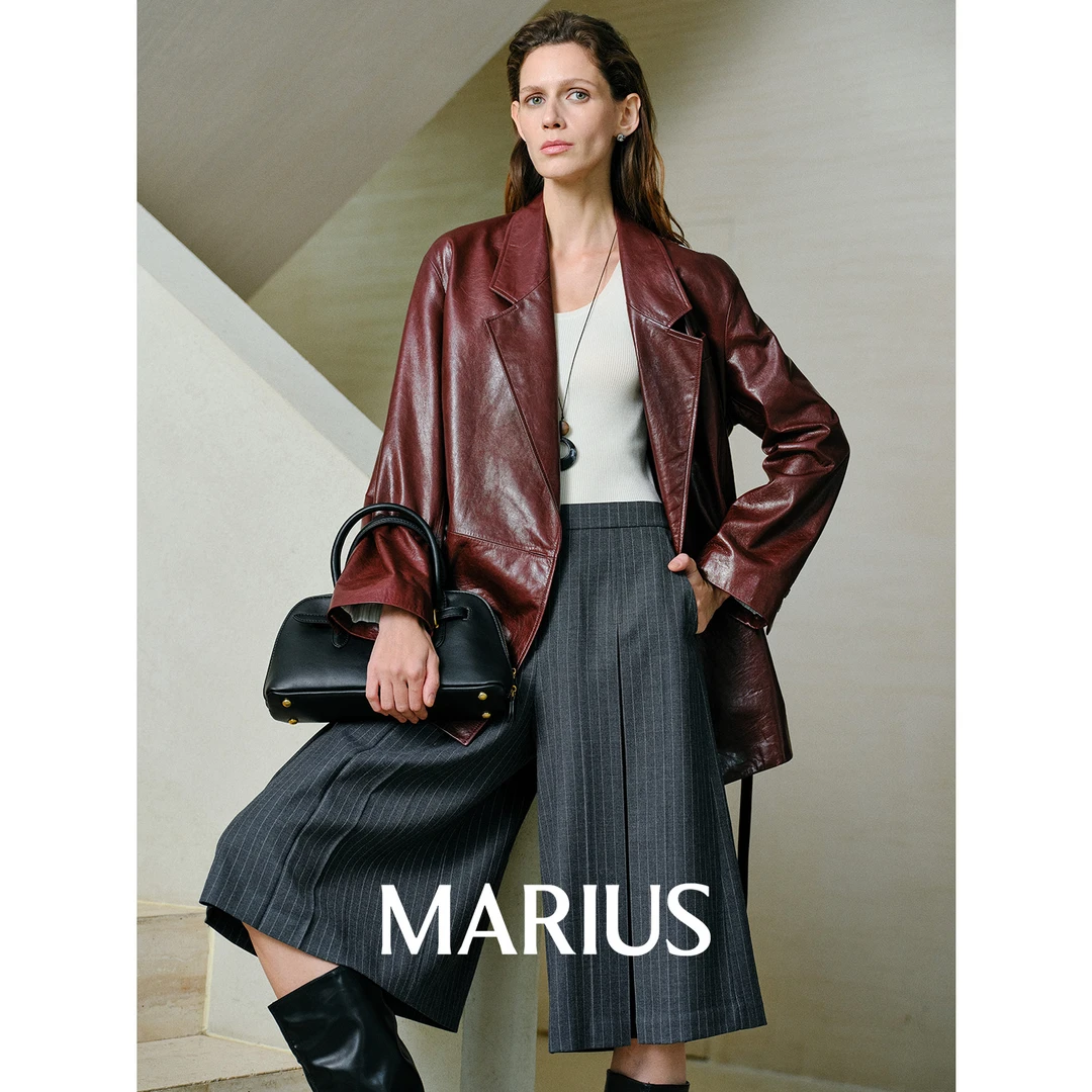 MARIUS“米兰达皮衣"重工A级头层绵羊皮直身廓形中长皮风衣外套