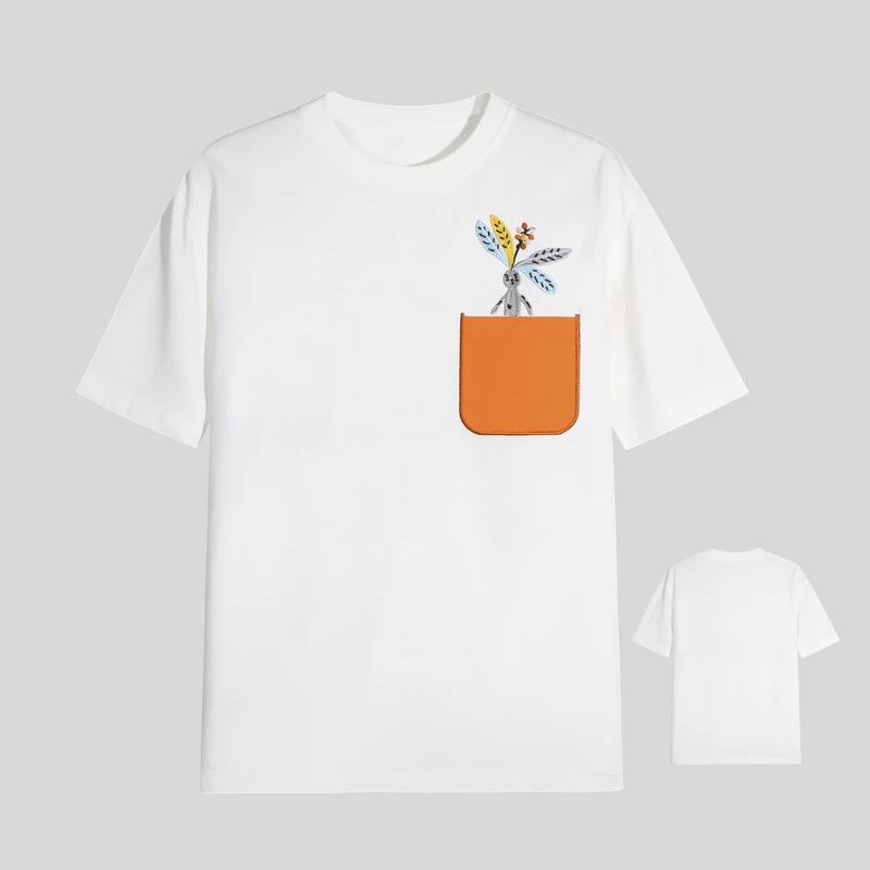 301欧货2025潮牌刺绣拉人参萝卜头短袖T恤男女同款情侣半袖