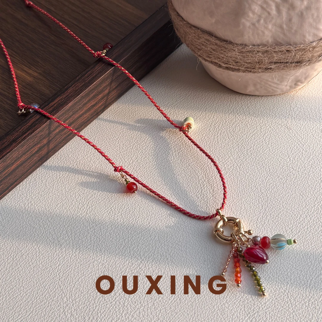 非金属棉绳项链 [琳琅]手工红色甜美圣诞可调节编织长链毛衣链