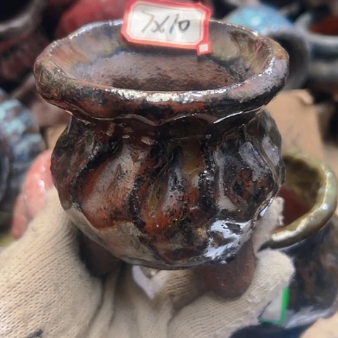 红陶粗陶花盆手工