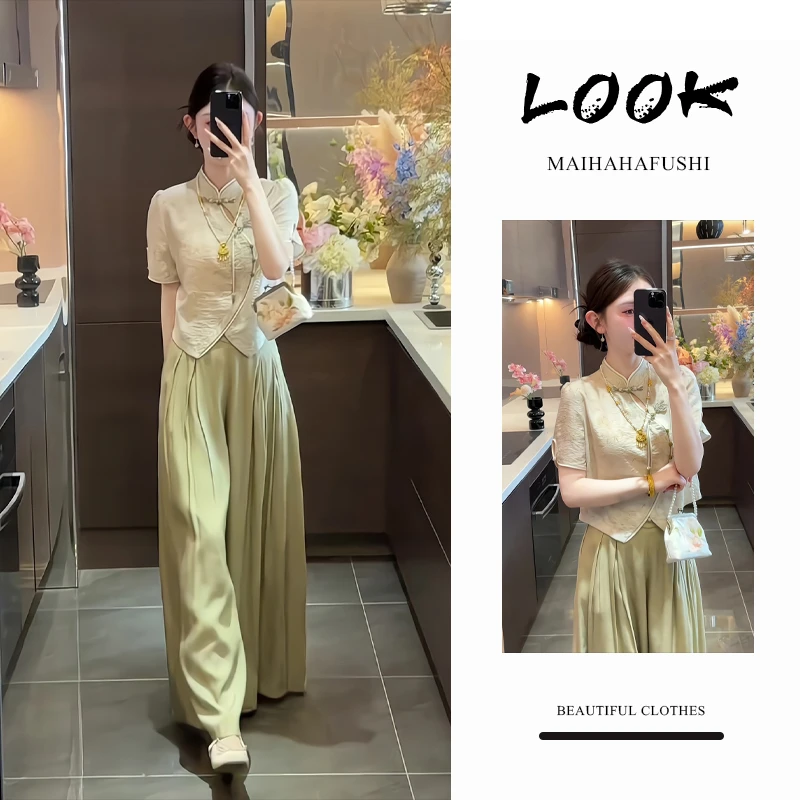 夏季一整套女装2025年新款韩版气质减龄显瘦短袖上衣休闲裤两件套