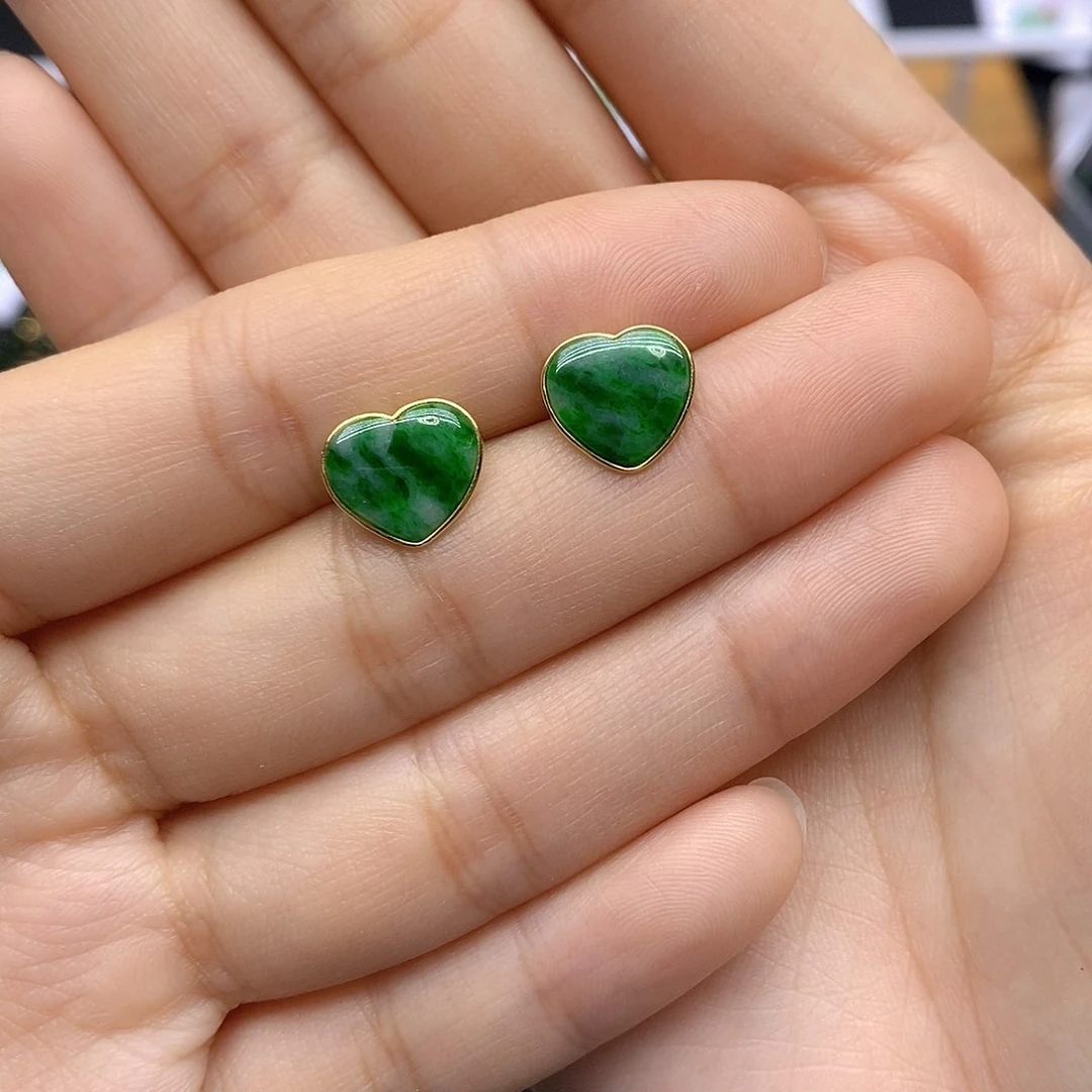 翡翠耳饰18K金镶嵌天然翡翠