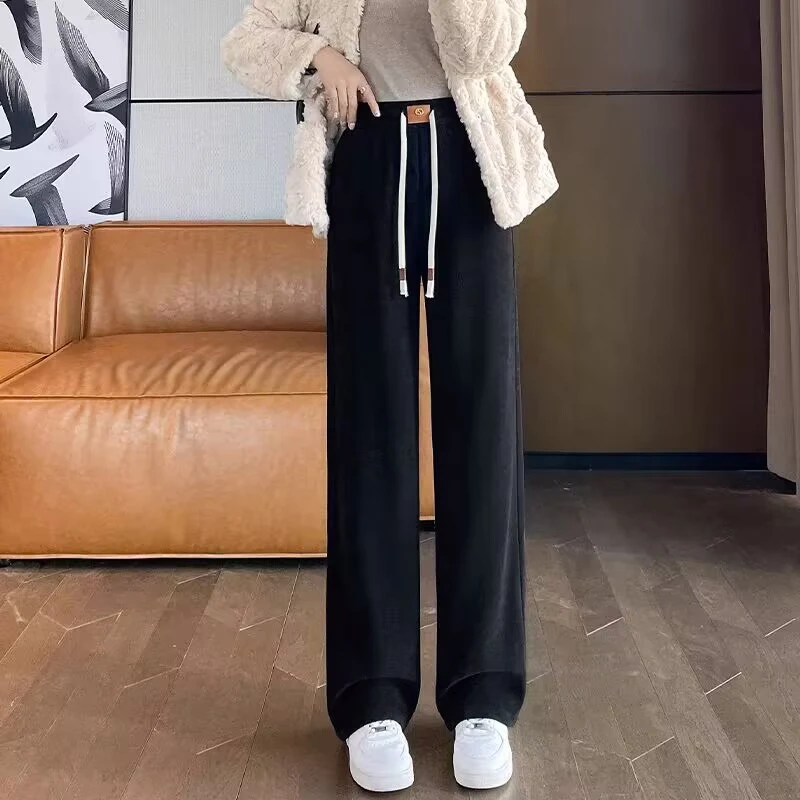 加绒窄版阔腿裤女秋冬休闲直筒裤冬季保暖加厚女裤羊羔绒裤子8862