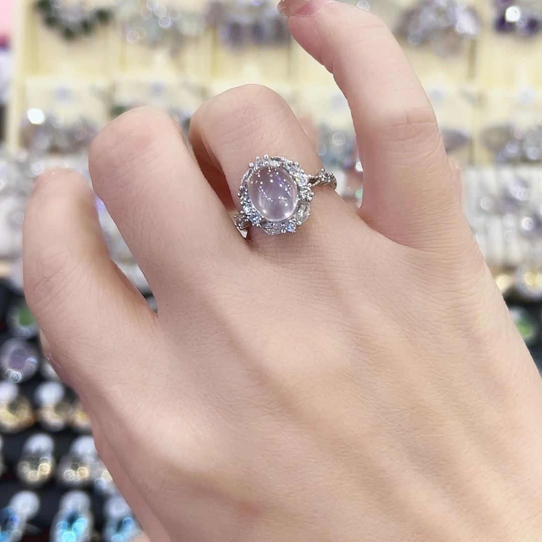 戒指银S925镶嵌烟晶