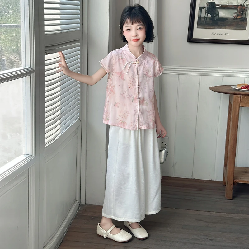 女童夏季套装2025新款洋气时尚新中式裙裤两件套6-12岁中大童衣服