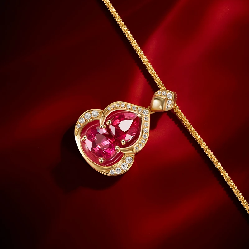 ECI【原创设计·福禄】天然碧玺吊坠18k金红碧玺项链葫芦款正版真品