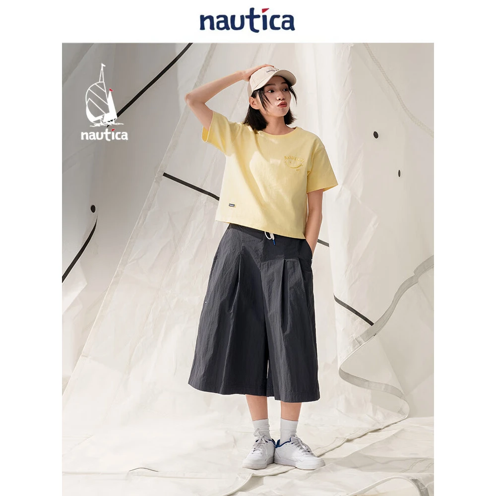 Nautica White Sail 日系女式笑脸治愈logo多巴胺短袖T恤52TW31