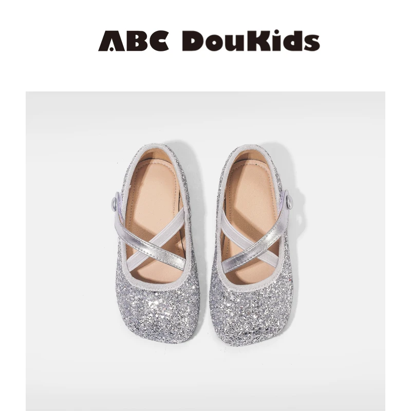 ABC Doukids女童皮鞋2025秋季新款闪亮公主鞋儿童魔术贴软底单鞋