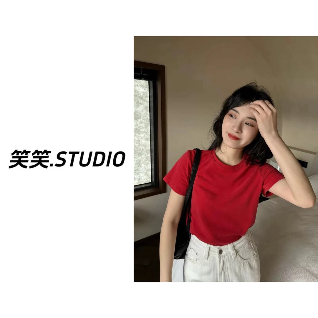 笑笑-【基础正肩T】早春新款韩国东大门潮流时尚感修身正肩T恤