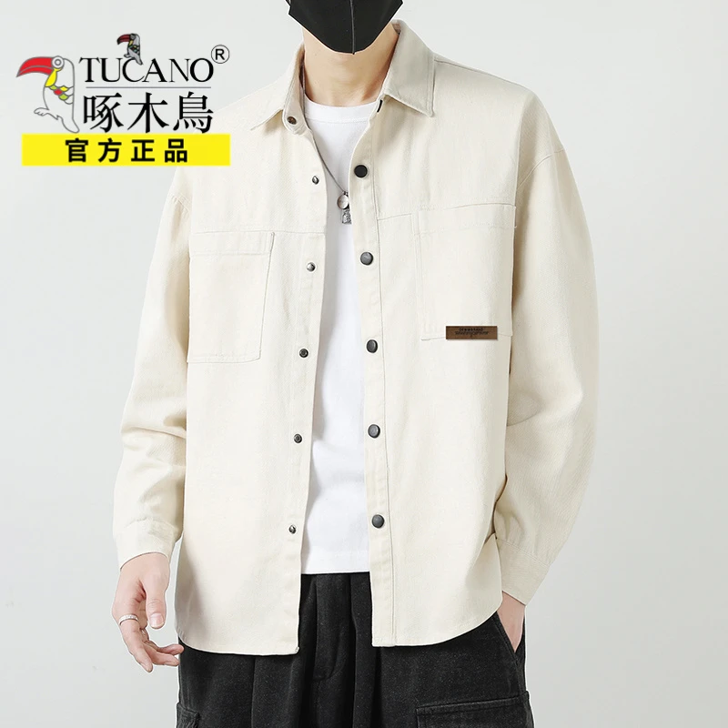 啄木鸟工装衬衫外套男士宽松休闲2025秋冬季日系复古纯棉开衫衬衣