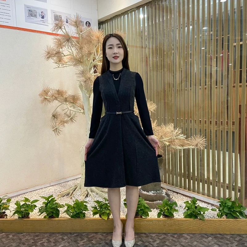 气质高端连衣裙2025春季新减龄女士腰带遮肉显瘦百搭假两件连衣裙