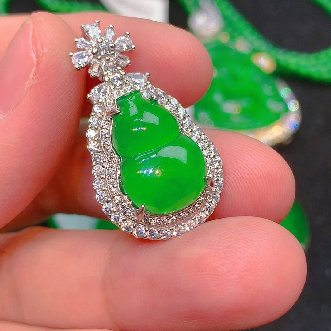 吊坠(不含链)银S925镶嵌翡翠翡翠