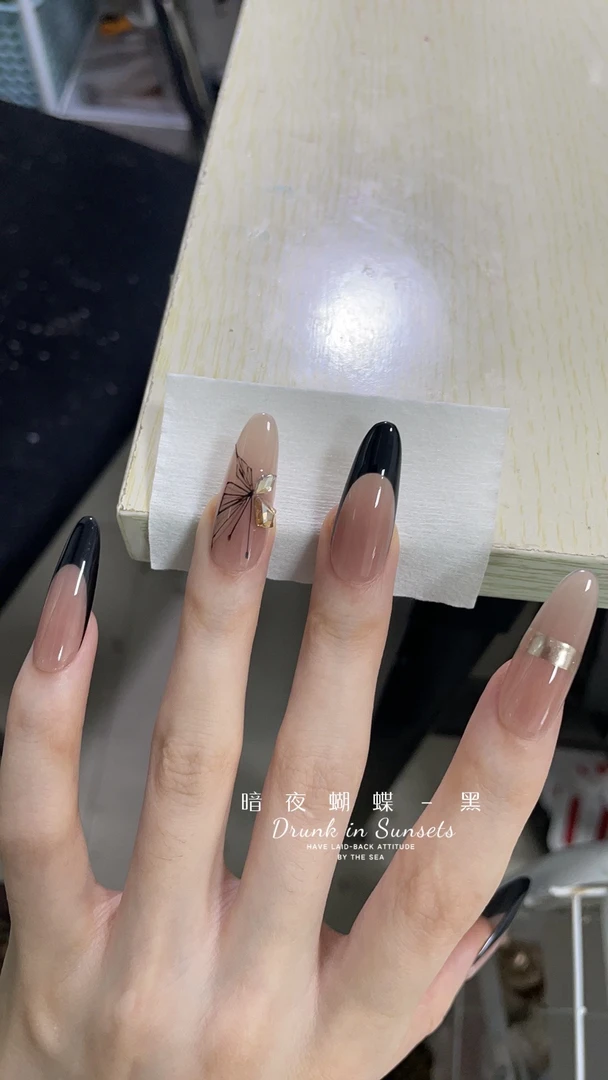 暗夜蝴蝶-黑ab -壹心纯手工穿戴甲 美甲贴片可拆卸假指甲10片装