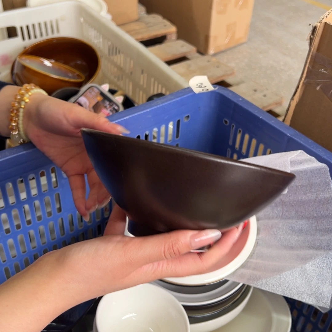 新骨瓷048瑕疵慎拍冰点棕 7寸斗笠碗