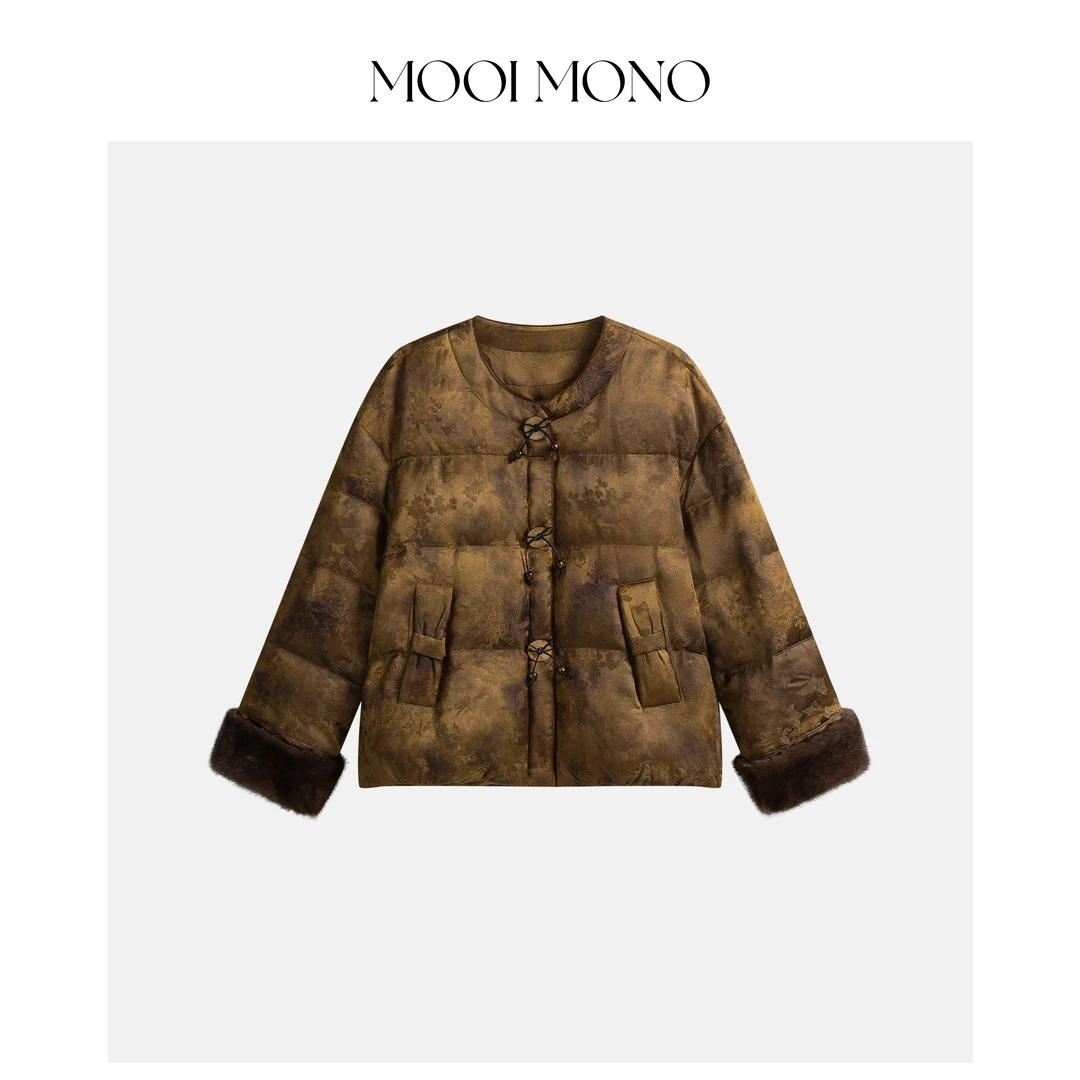 MOOI MONO"金盏芳华"显瘦高级国风袖口可拆卸水貂毛羽绒服Y026H54
