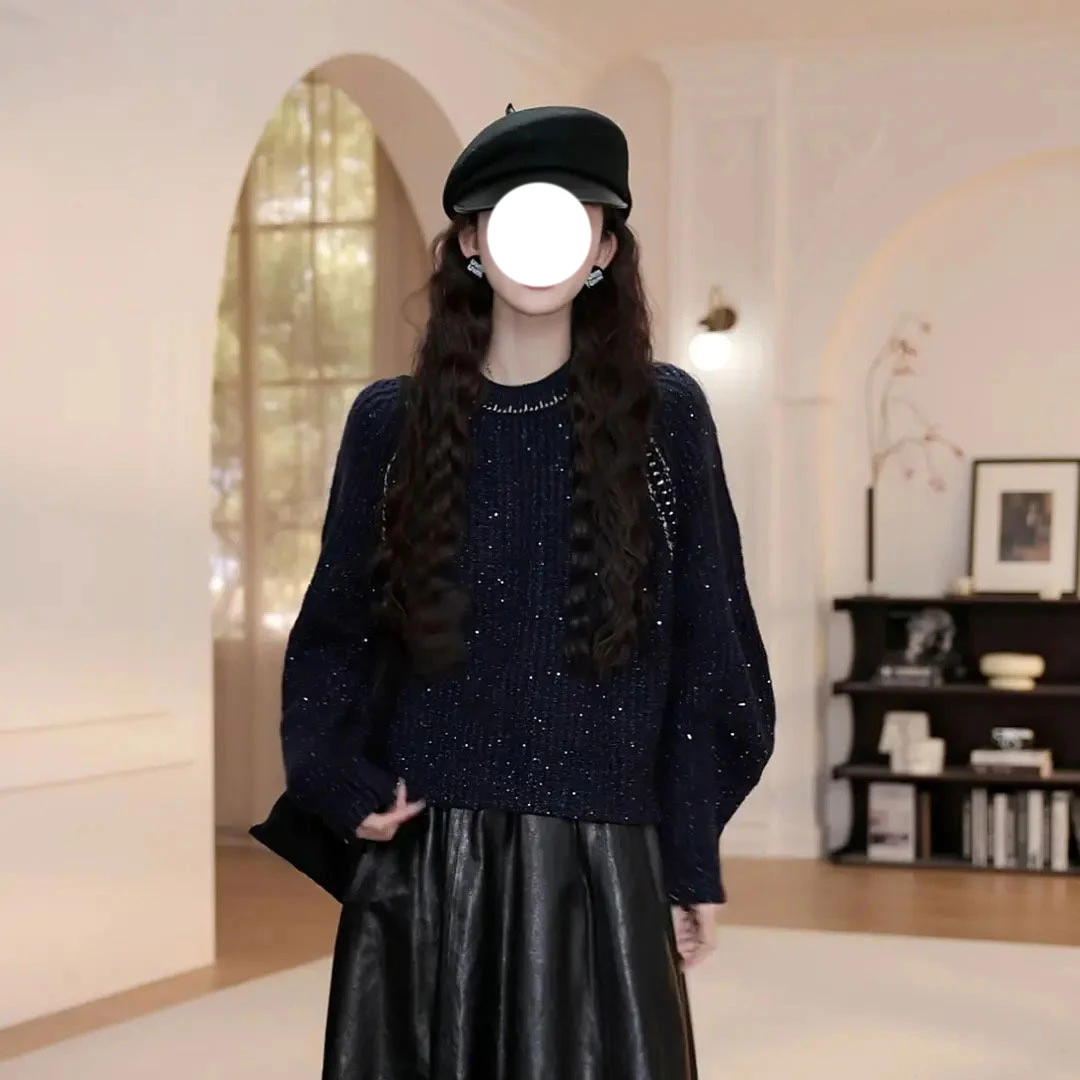 【YANYAN】早秋新款圆领烫钻插肩袖毛衣长袖YY-8889