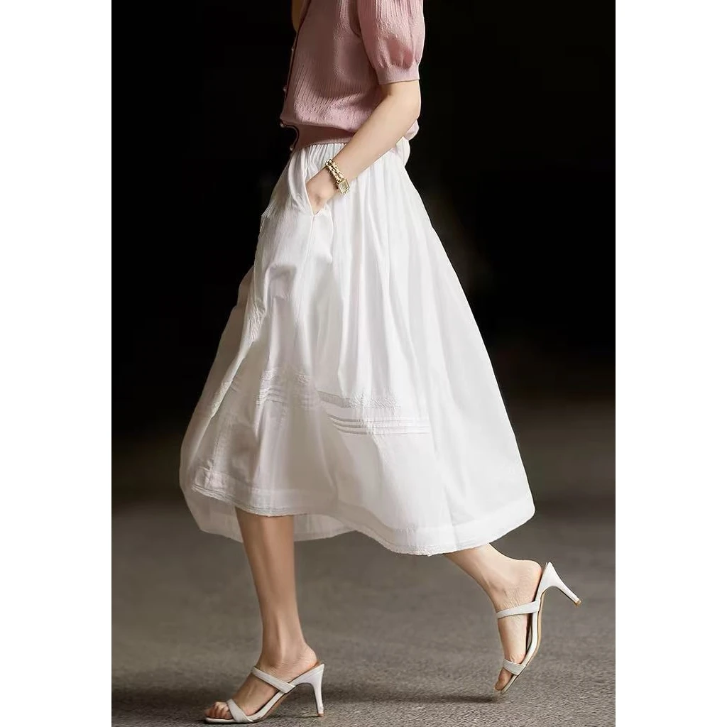 2025新款夏季法式高级感轻盈高支薄棉清新文艺蕾丝半身裙时尚百搭