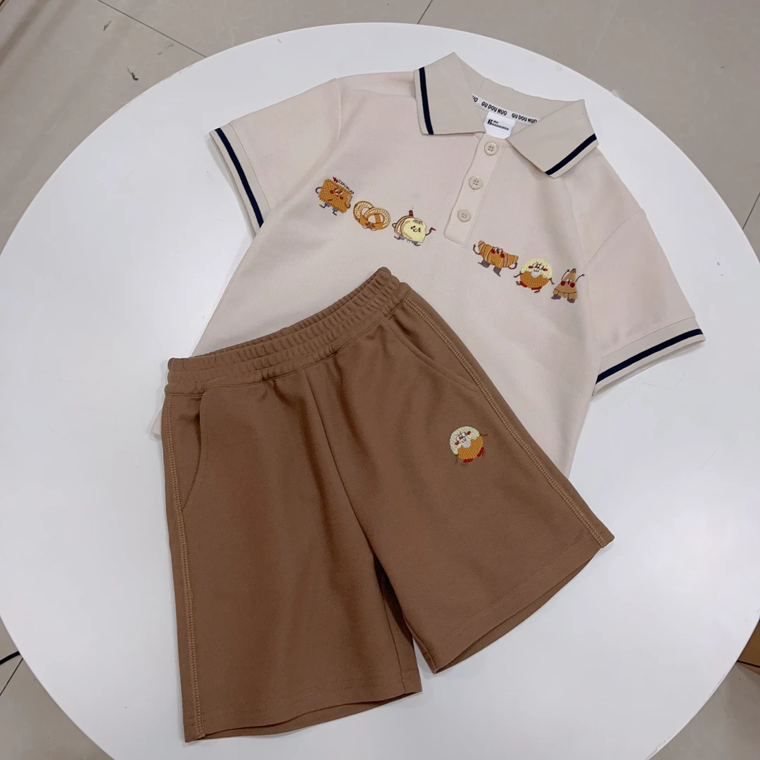 夏季新款 儿童短袖套装 男童女童POLO领两件套刺绣纯棉学院风白搭