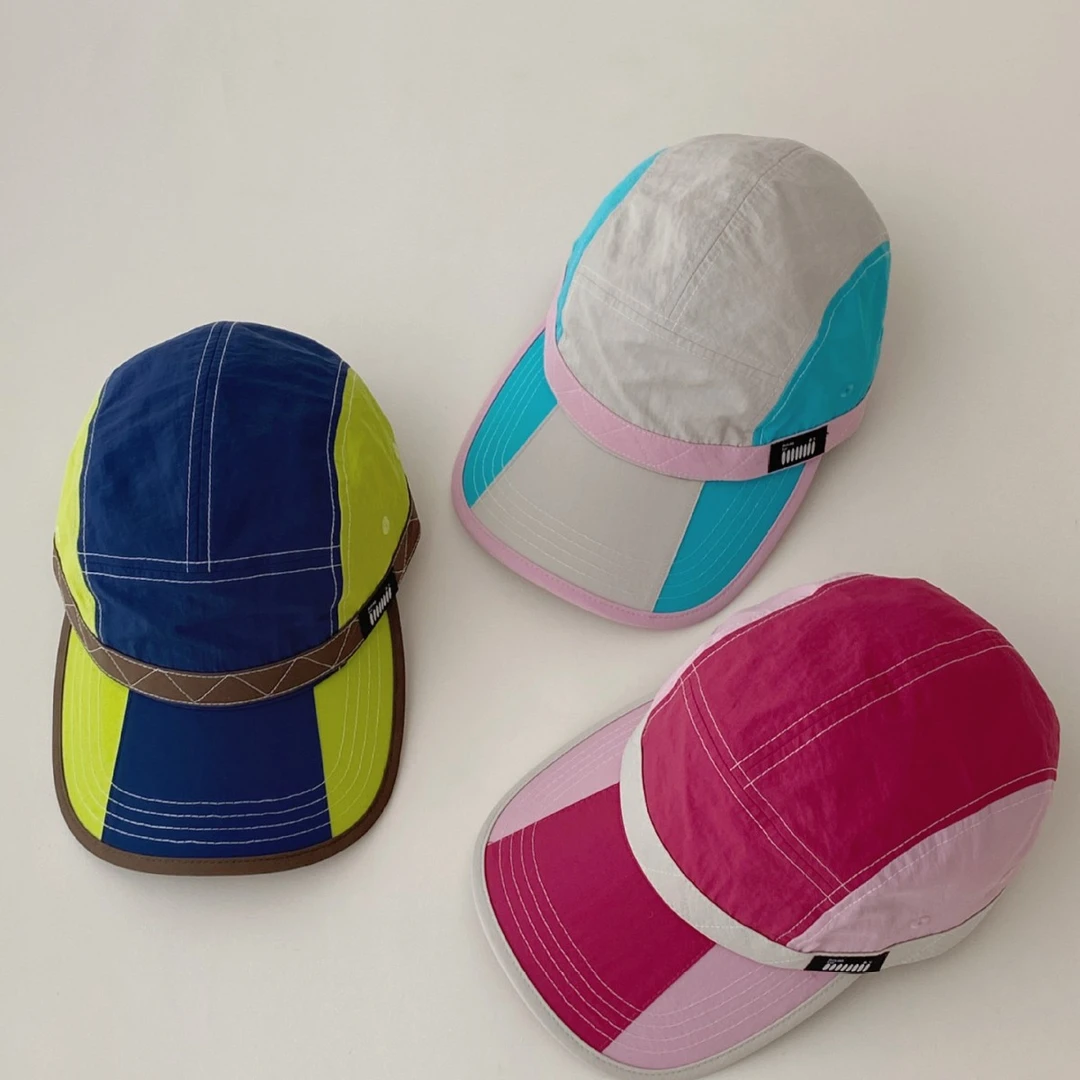 日系拼色速干帽亲子款五片户外运动爬山潮流撞色遮阳平顶鸭舌帽