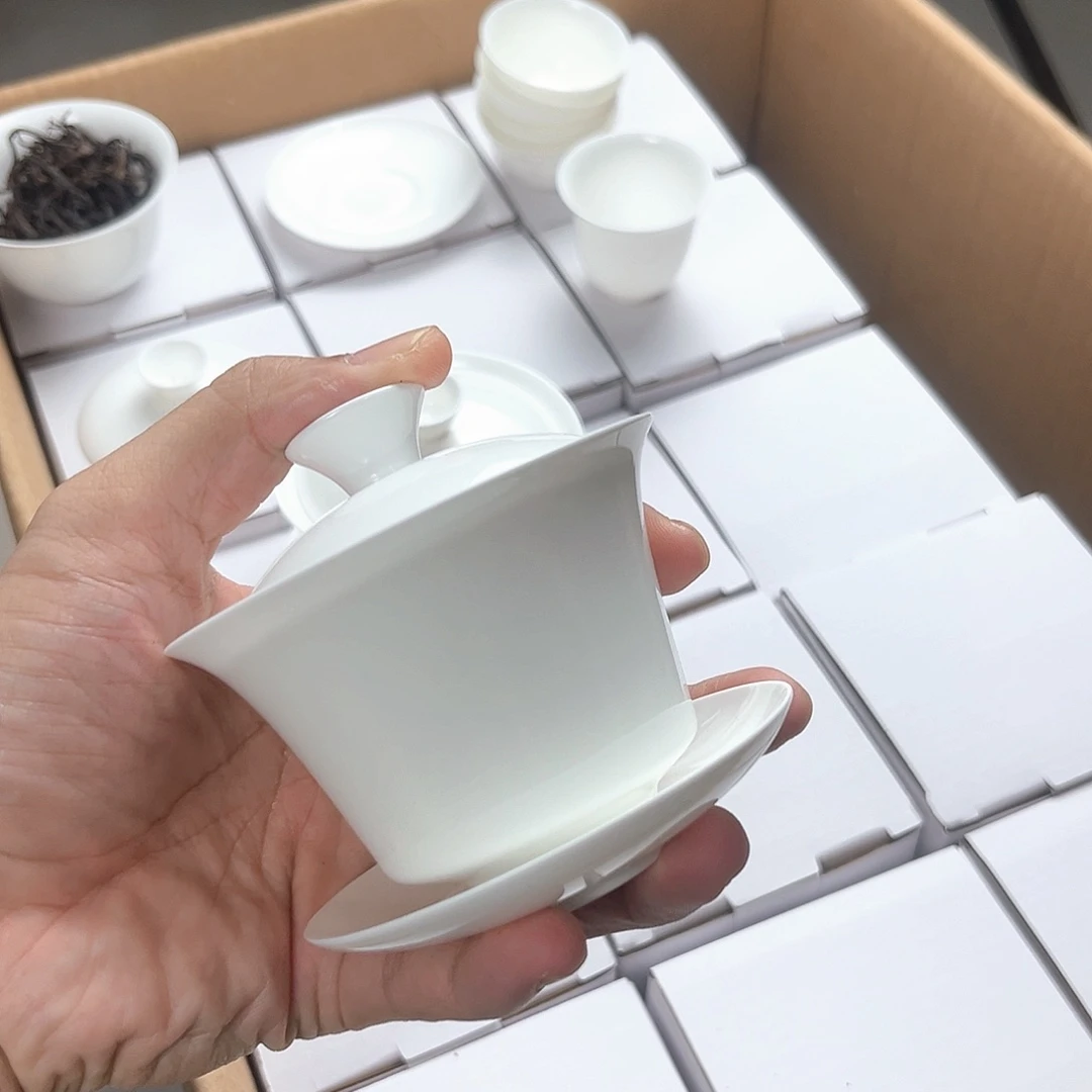 120大马蹄骨瓷盖碗超薄胎单个