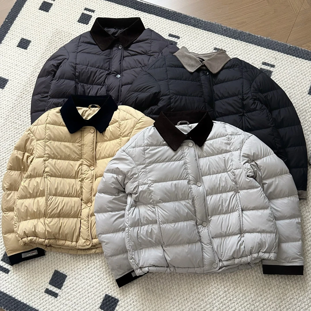 【米可家】撞色领口90白鸭绒安心绒翻领羽绒服外套8526