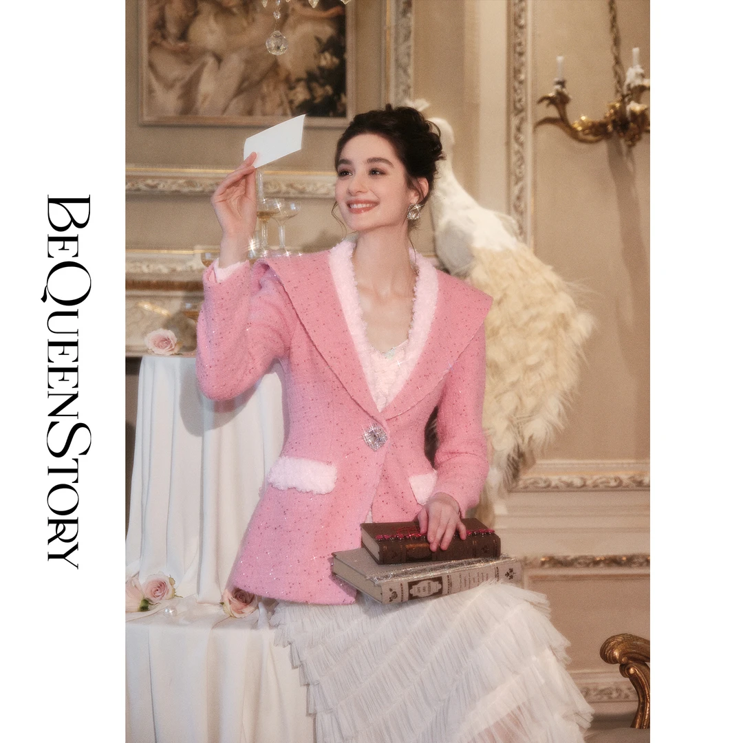 余潇潇【爱神缔约】羊毛混纺正肩气质海军领外套2025年春装新款