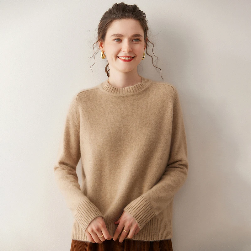 秋冬季新款女装圆领大码毛衣保暖内搭羊绒衫长袖休闲打底针织衫