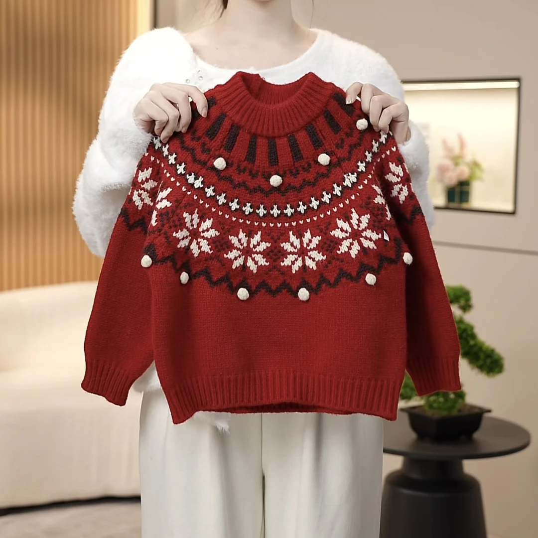 女童套头毛衣加绒加厚一体绒2025秋冬慵懒风韩版宽松百搭亲子装