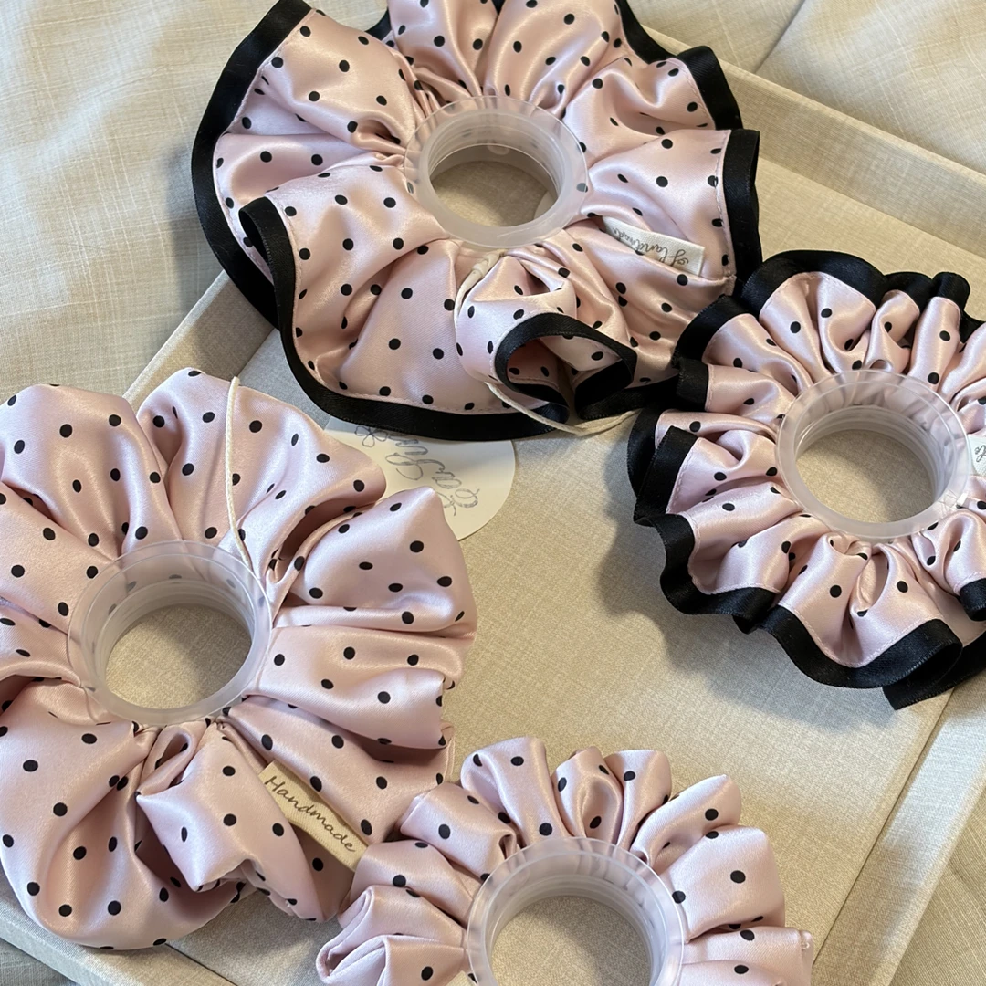 EaSin【粉色梦境】粉色波点缎面手作大肠发圈