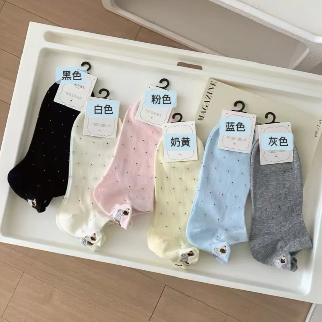 【卡通风】袜子女夏季薄款小波点后跟腊肠狗可爱卡通低帮短筒袜韩版