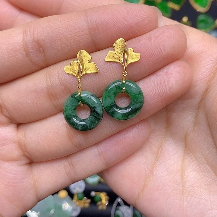 翡翠耳饰18K金镶嵌天然翡翠