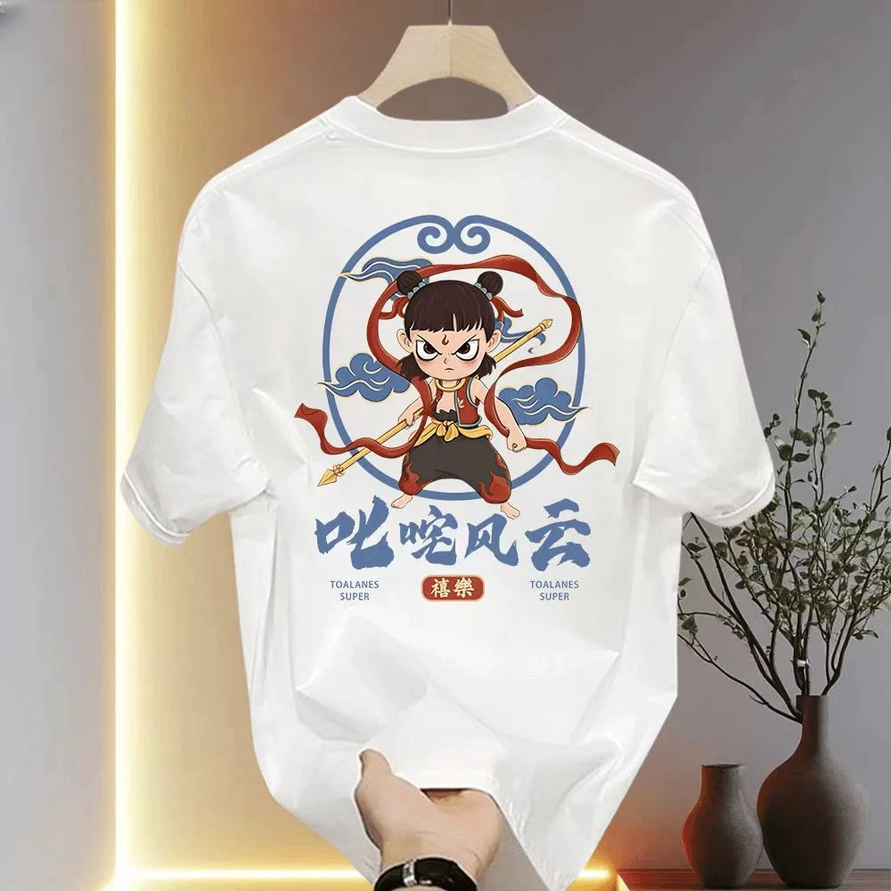 叱咤风云 260克重磅纯棉轻奢百搭极简印花流行圆领宽松半袖上衣衫